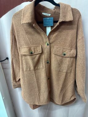 Ribbed Button-Up Shacket in rust